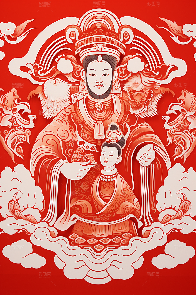 迎灶王爷民俗新年剪纸