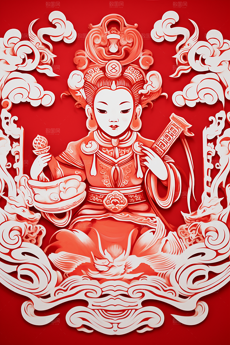 迎灶王爷喜庆小年剪纸