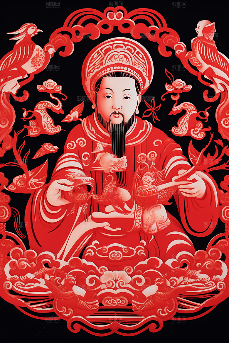 迎灶王爷中国风民俗剪纸