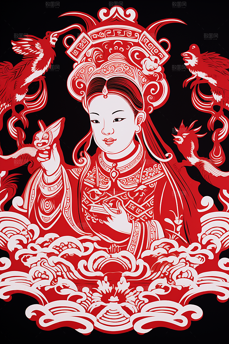 迎灶王爷红色喜庆剪纸