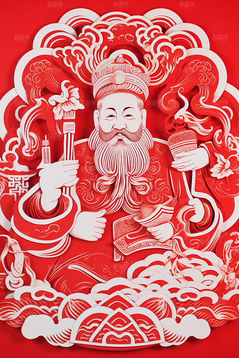 迎灶王爷春节喜庆剪纸