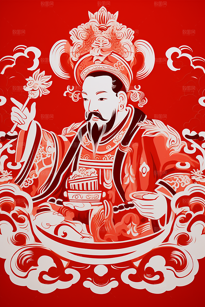迎灶王爷民俗新年剪纸