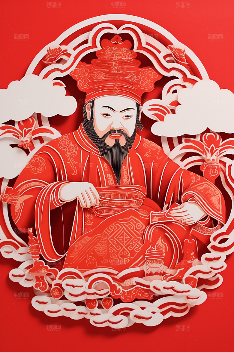 迎灶王爷喜庆中国风剪纸
