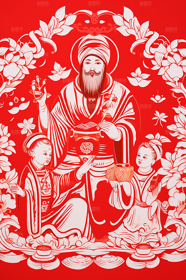 迎灶王爷中国风喜庆剪纸
