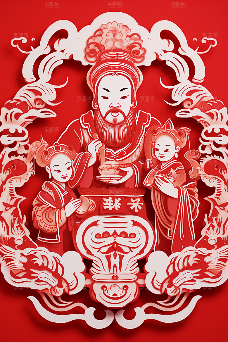 迎灶王爷小年中国风剪纸