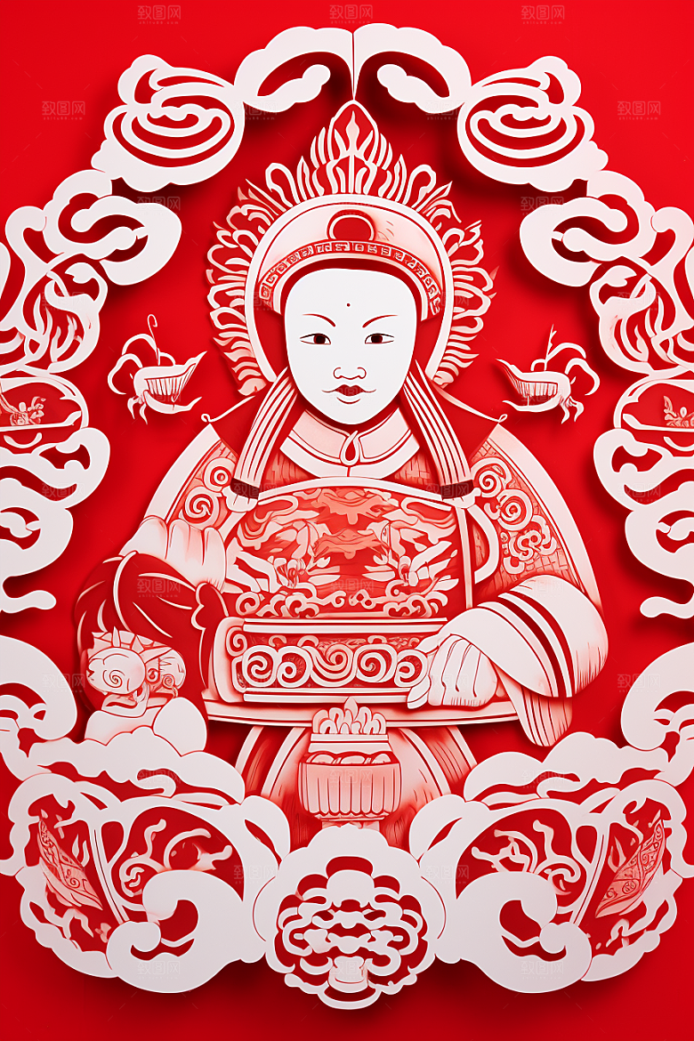 迎灶王爷中国风春节剪纸