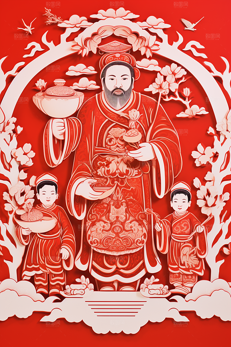 迎灶王爷新年春节剪纸