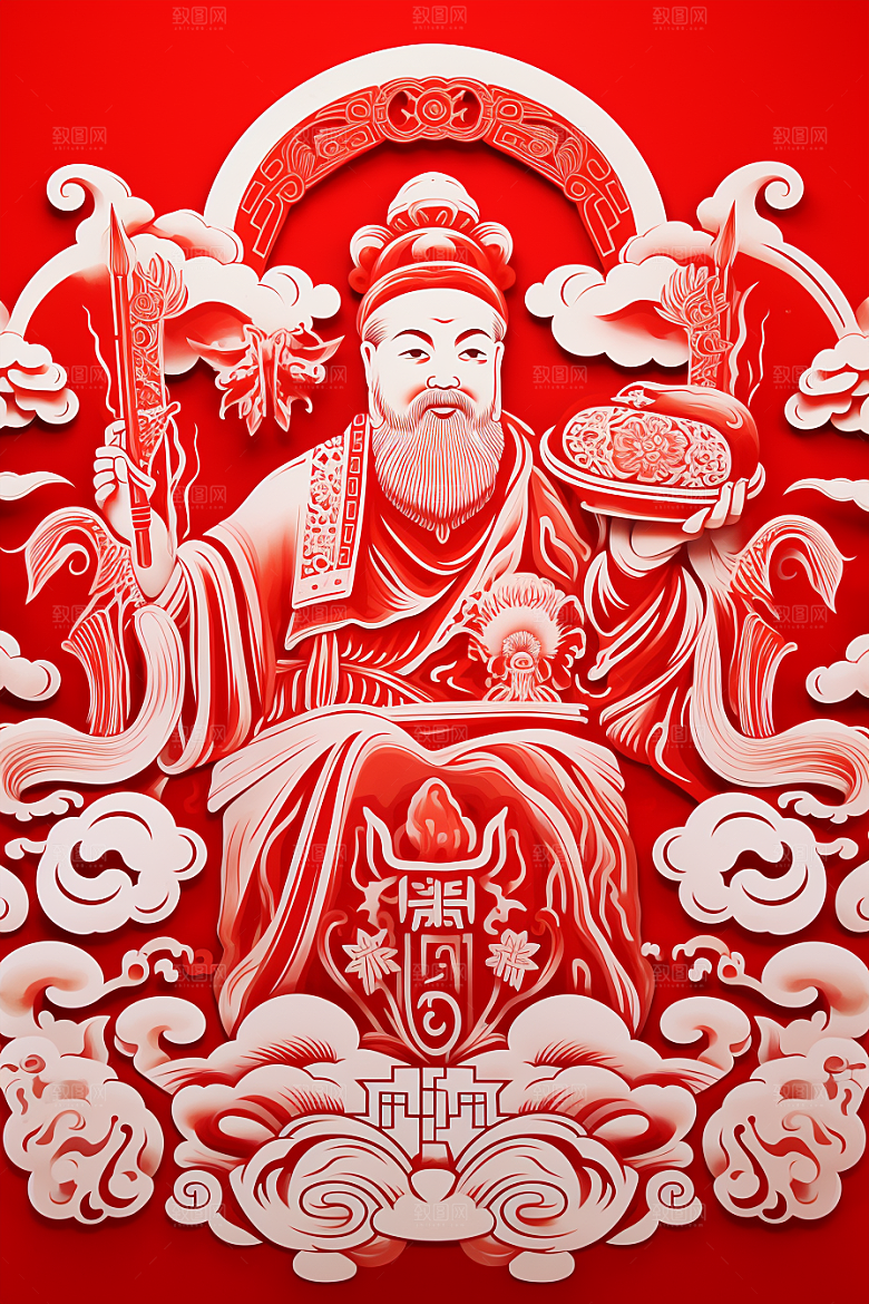迎灶王爷传统小年剪纸