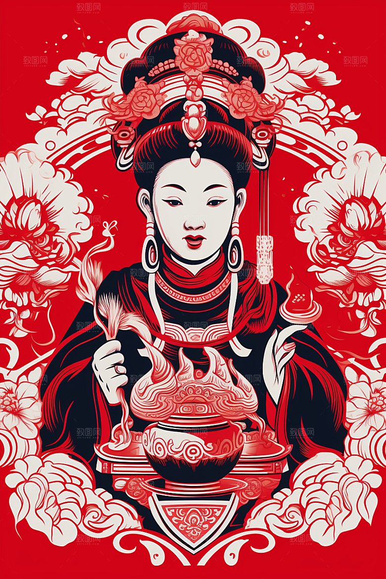迎灶王爷小年民俗剪纸