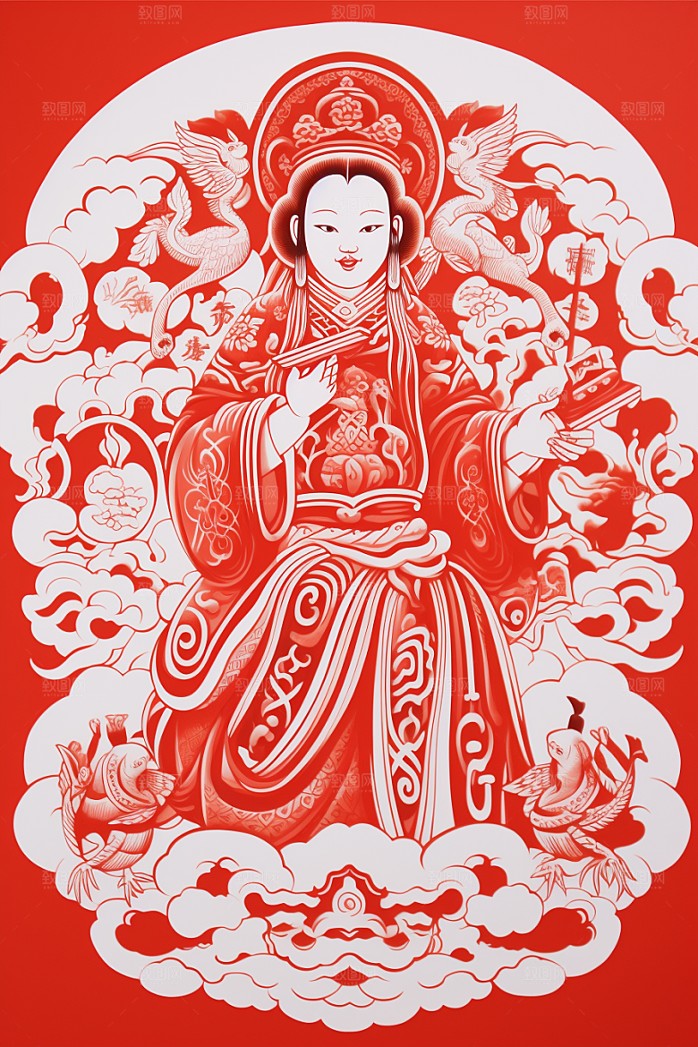 迎灶王爷喜庆中国风剪纸