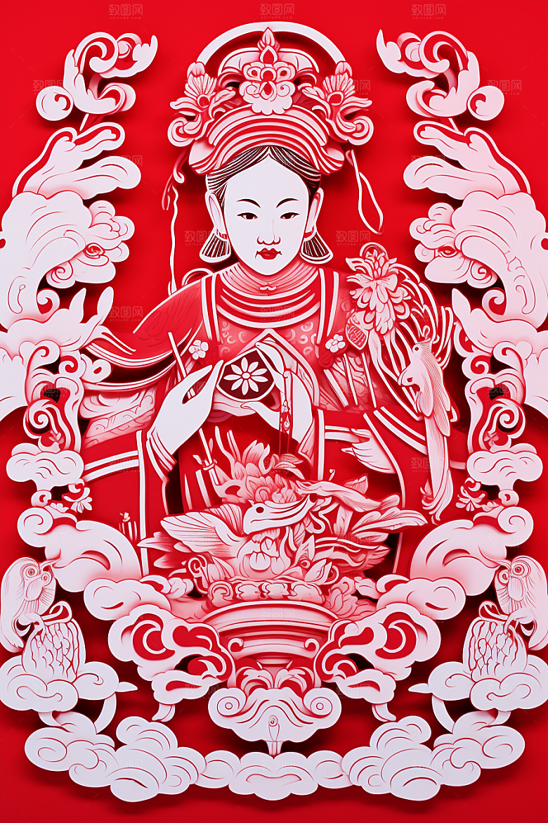 迎灶王爷小年红色剪纸