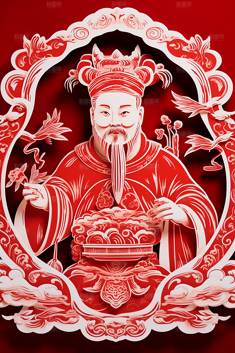 迎灶王爷中国风民俗剪纸