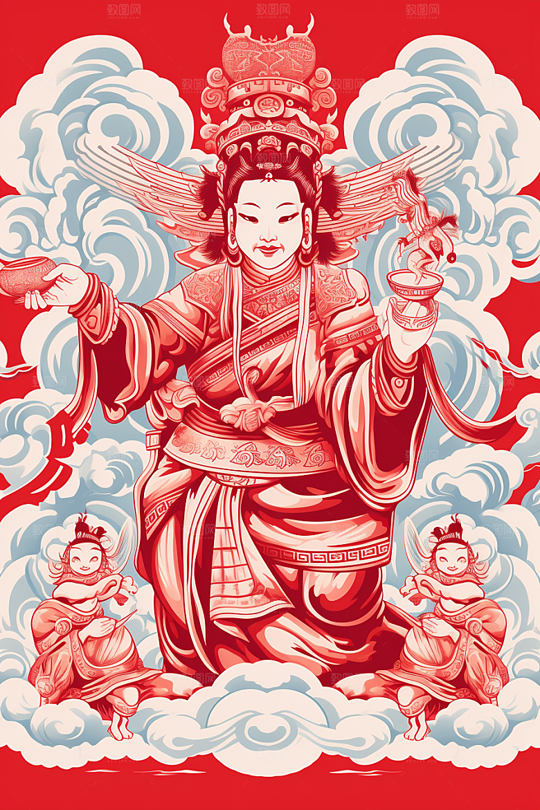 迎灶王爷中国风民俗剪纸