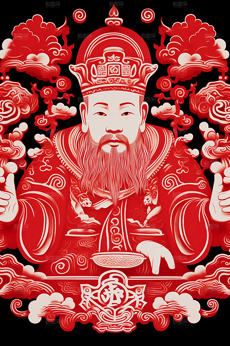 迎灶王爷小年喜庆剪纸