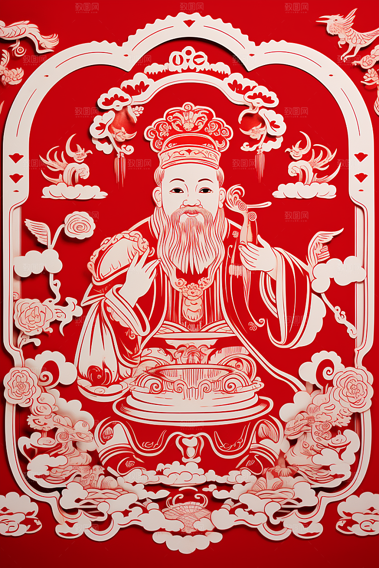 迎灶王爷小年喜庆剪纸