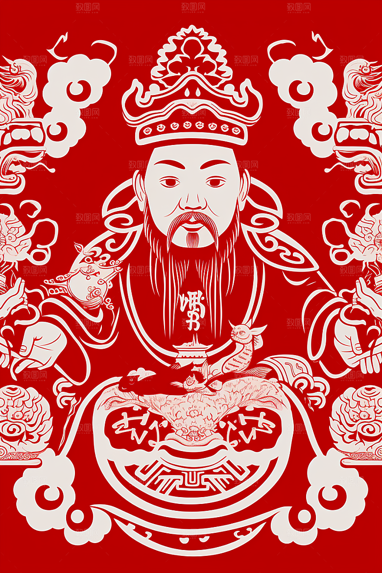 迎灶王爷新年小年剪纸