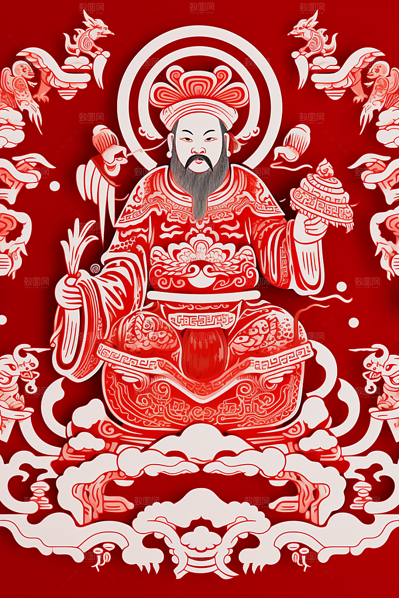 迎灶王爷传统红色剪纸
