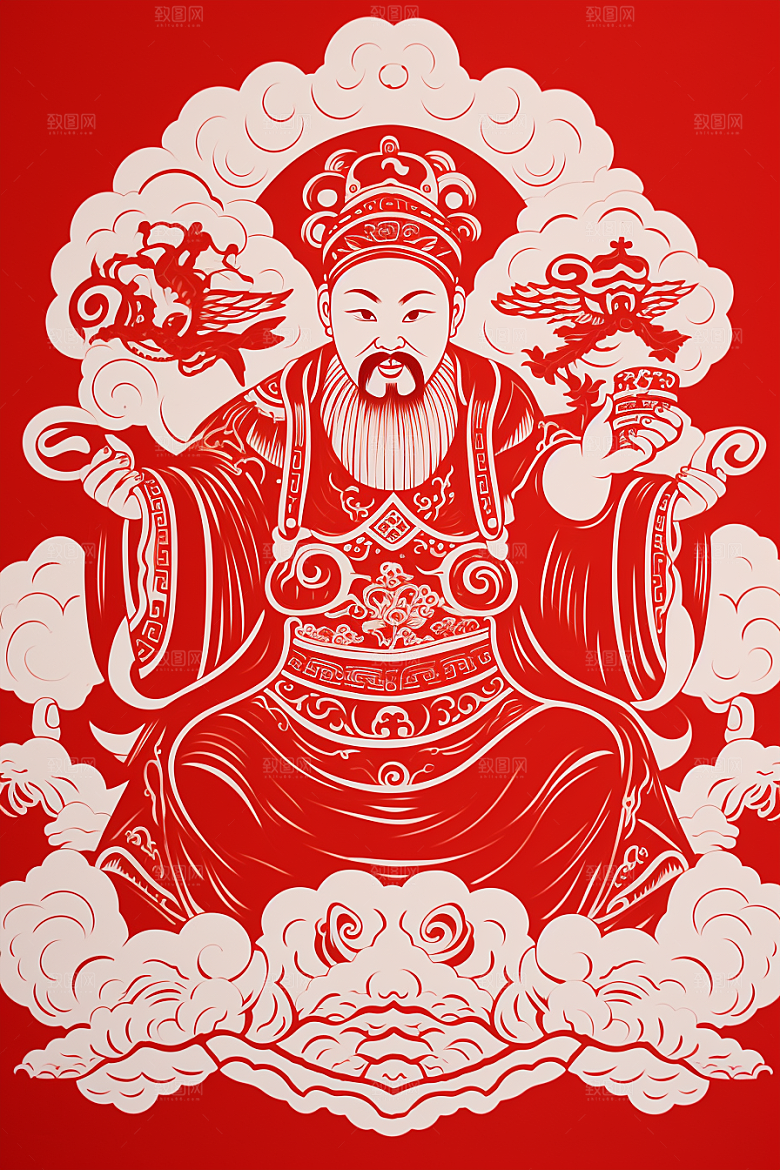 迎灶王爷传统小年剪纸