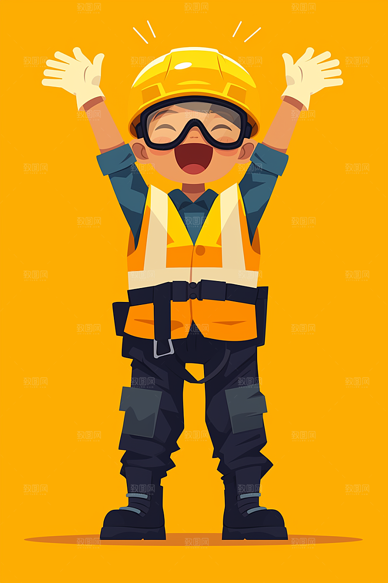 建筑工人工地手绘插画
