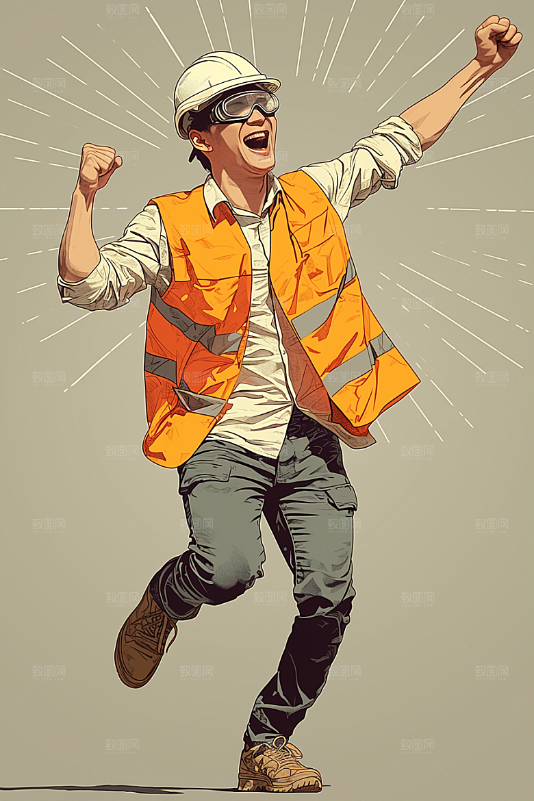 建筑工人人物肖像职业形象插画