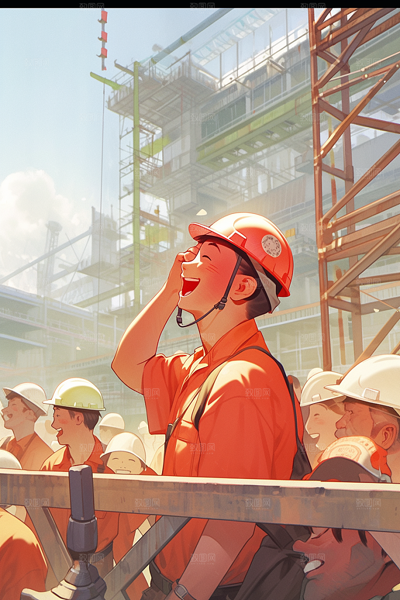 建筑工人手绘人物肖像插画