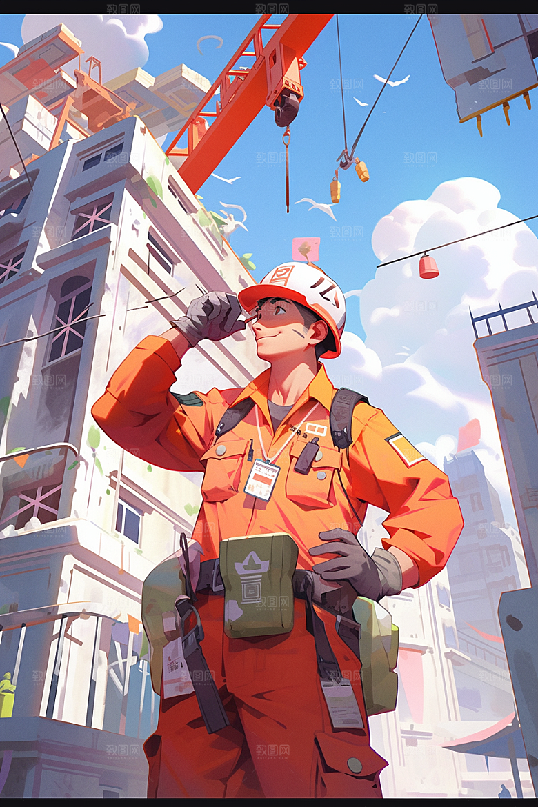 建筑工人人物肖像手绘插画