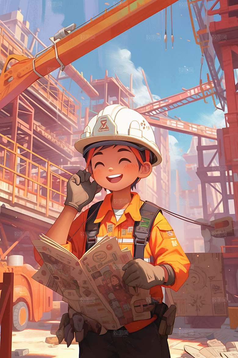 建筑工人手绘高清插画