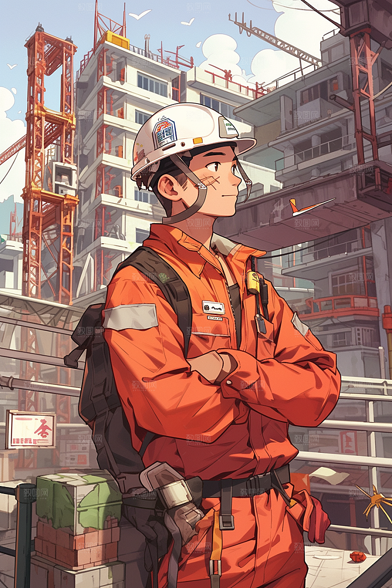 建筑工人手绘职业形象插画