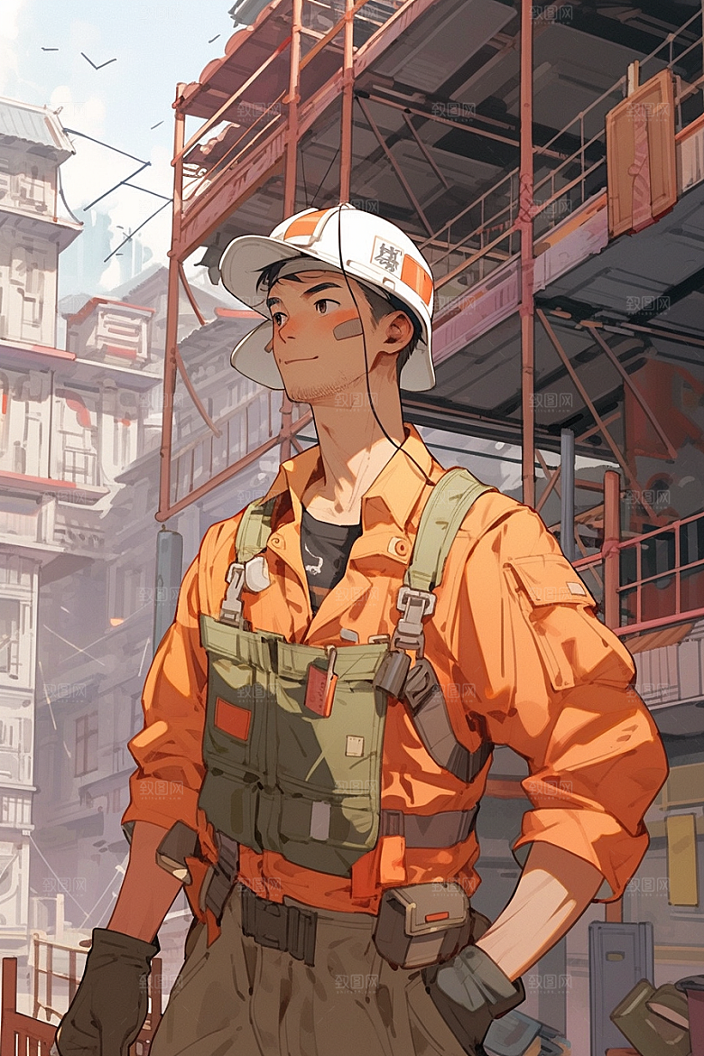 建筑工人艺术人物肖像插画