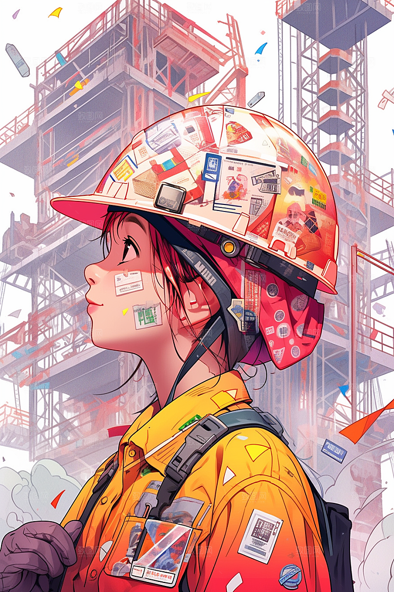 建筑工人手绘高清插画