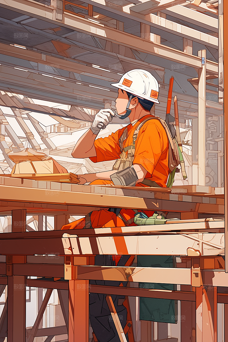 建筑工人工地手绘插画