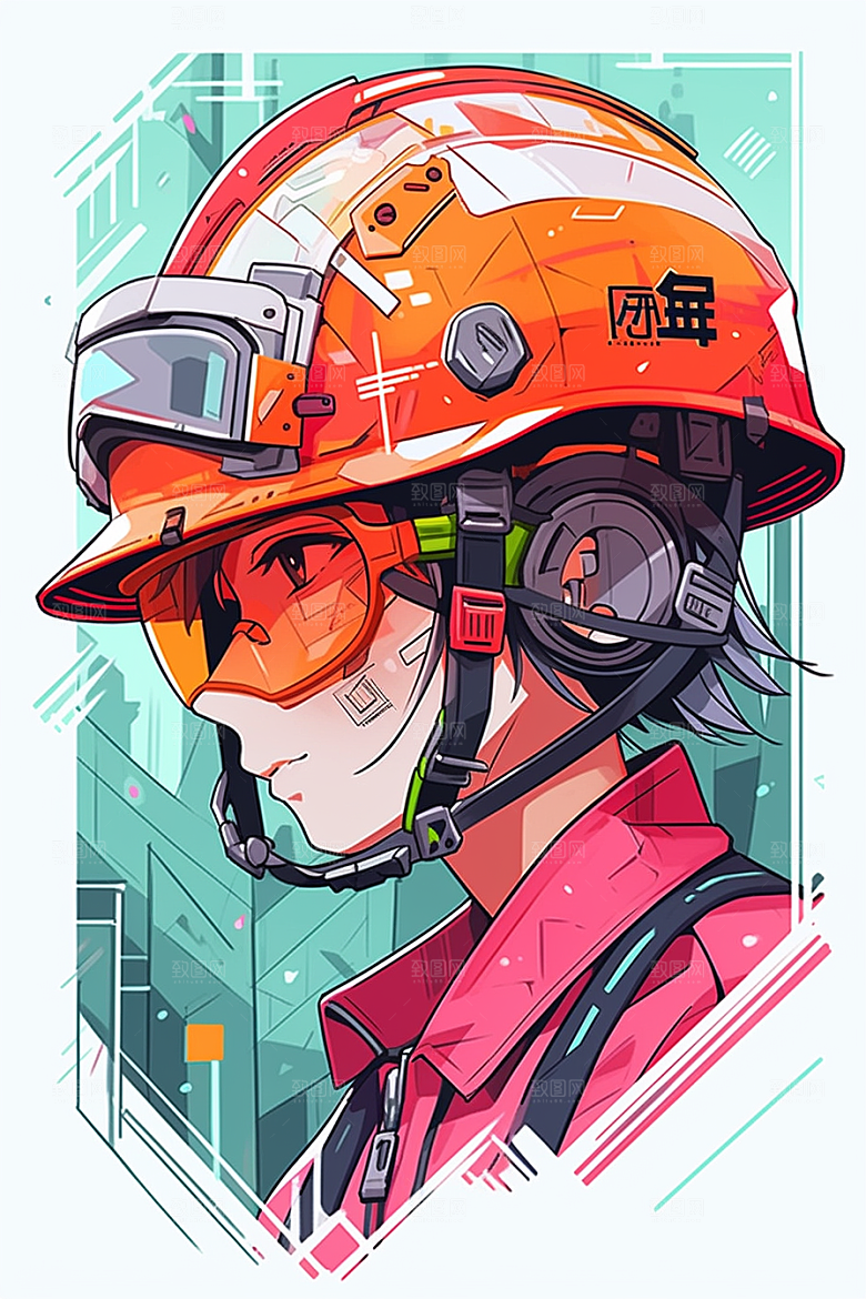 建筑工人手绘建设插画