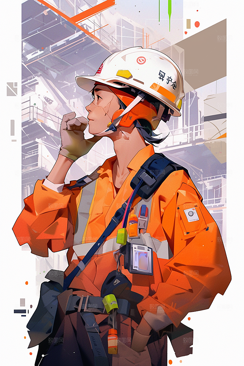 建筑工人施工艺术插画