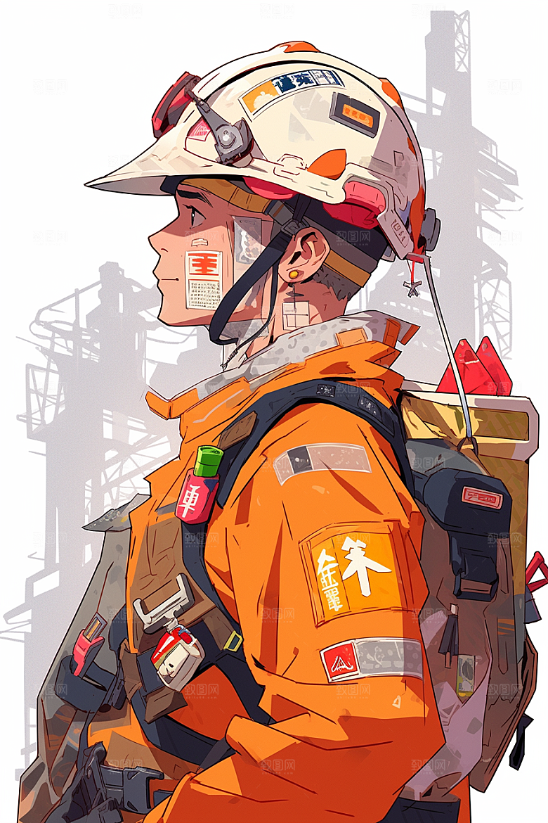 建筑工人手绘建设插画