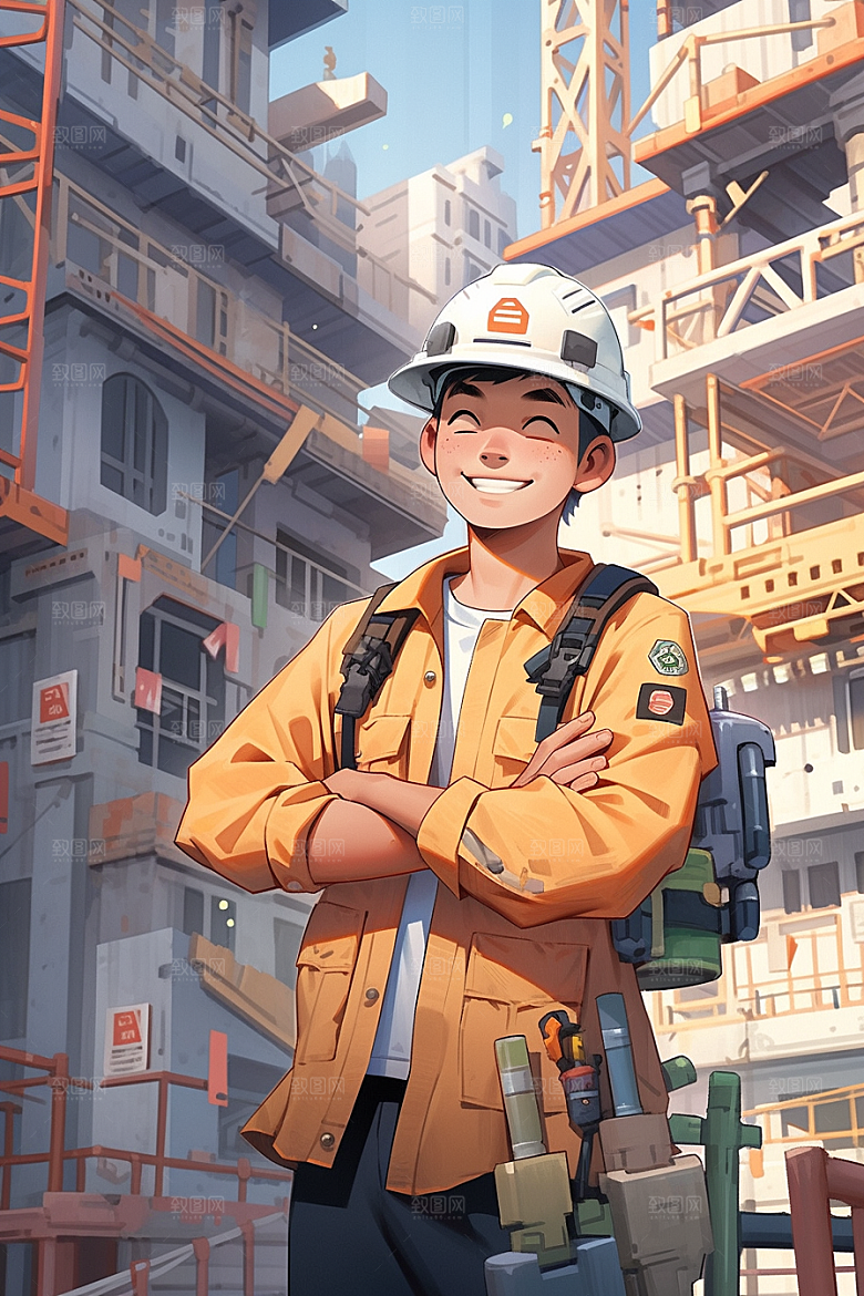 建筑工人施工致敬劳动者插画