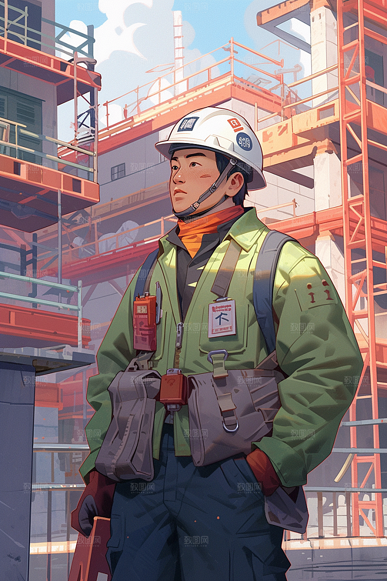 建筑工人建设人物肖像插画