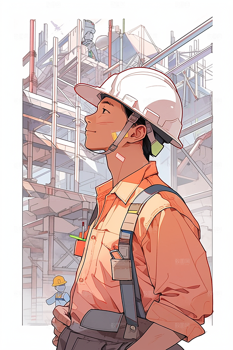 建筑工人高清人物肖像插画