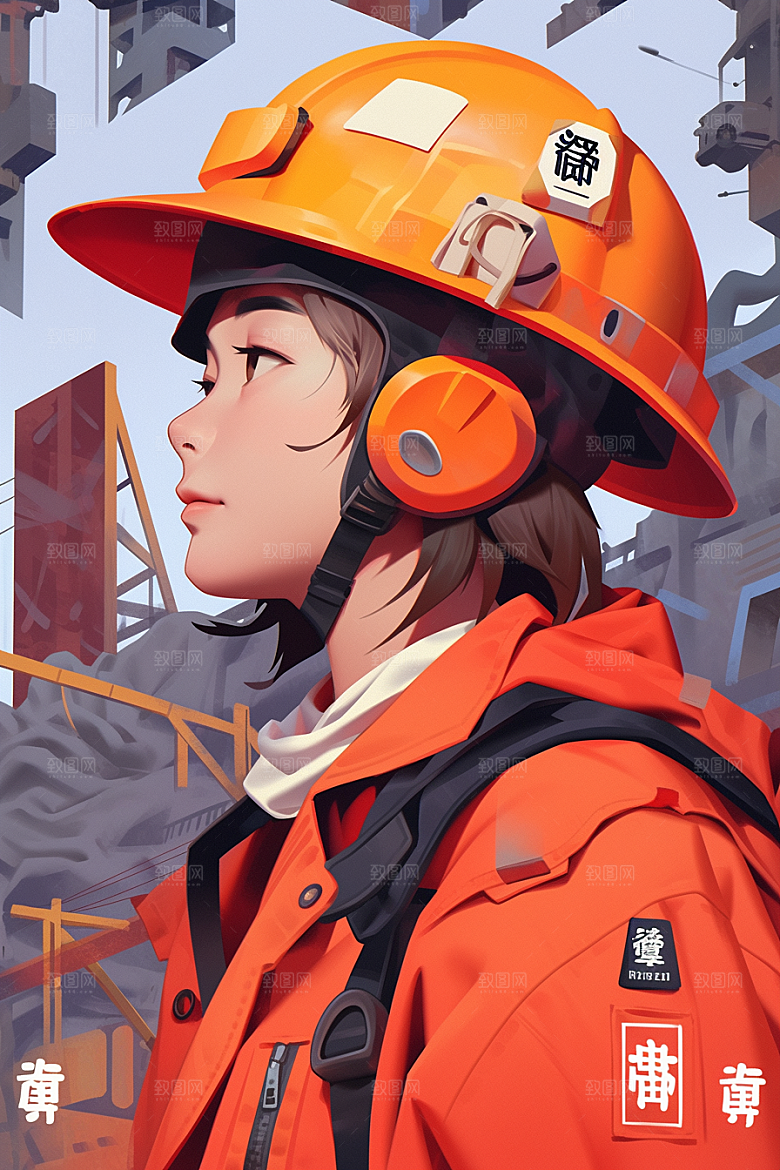 建筑工人施工致敬劳动者插画