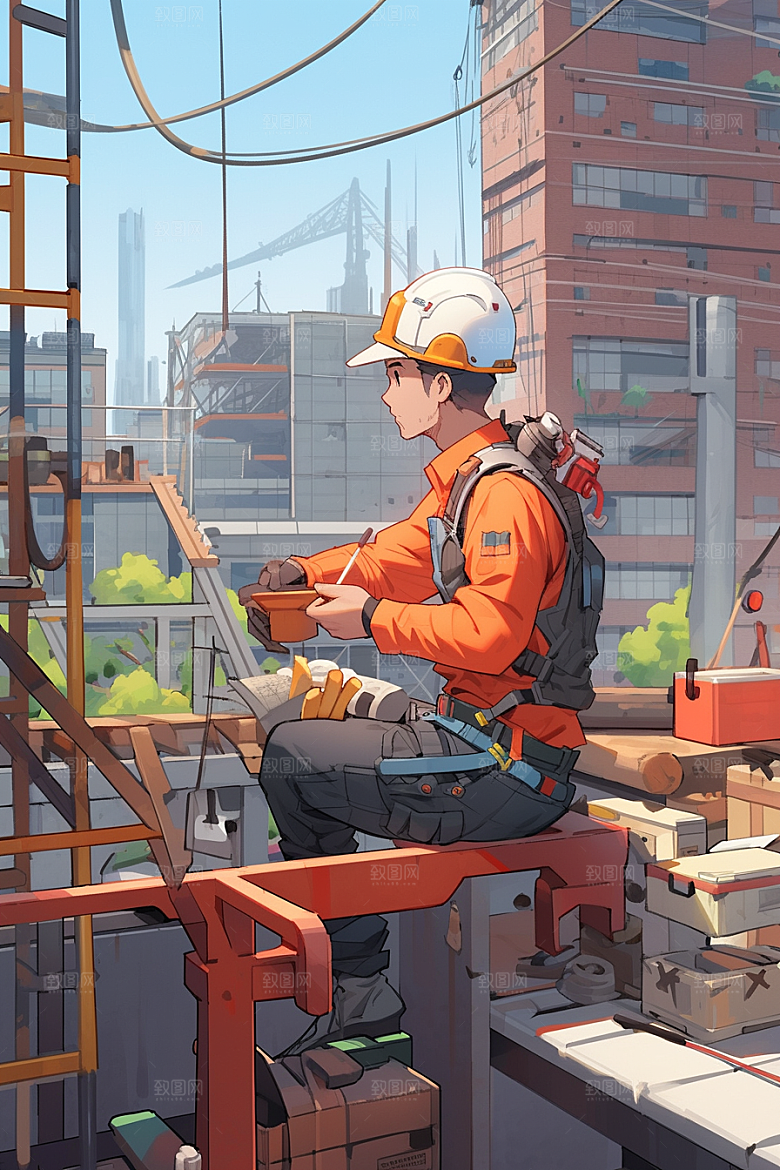 建筑工人致敬劳动者五一劳动节插画