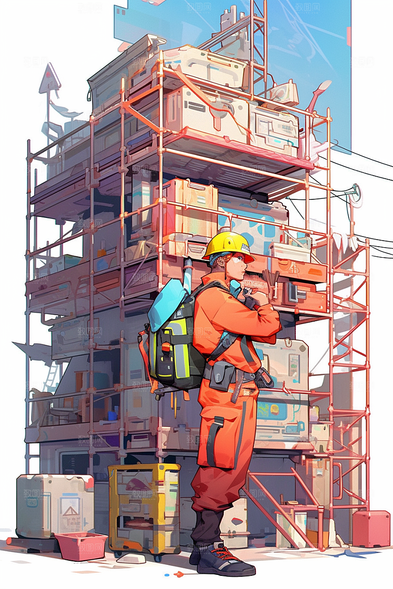 建筑工人致敬劳动者五一劳动节插画