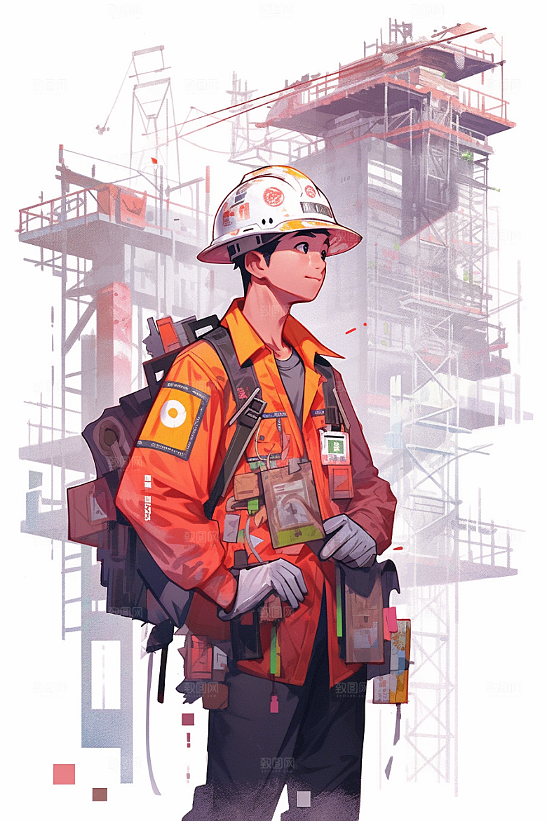 建筑工人五一劳动节建设插画