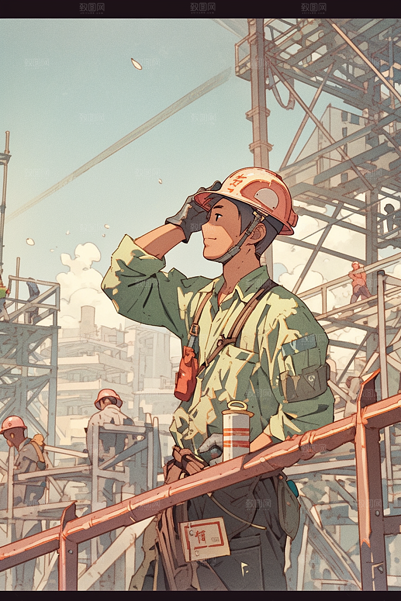 建筑工人手绘高清插画