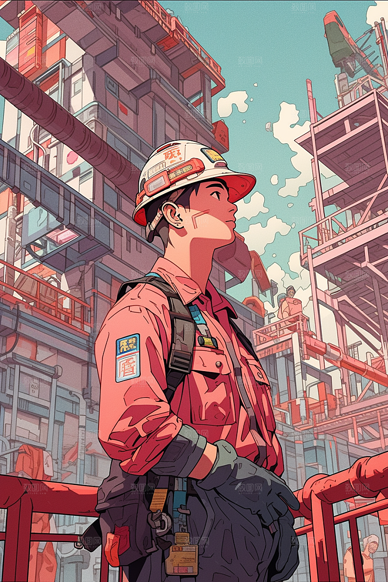 建筑工人工地手绘插画