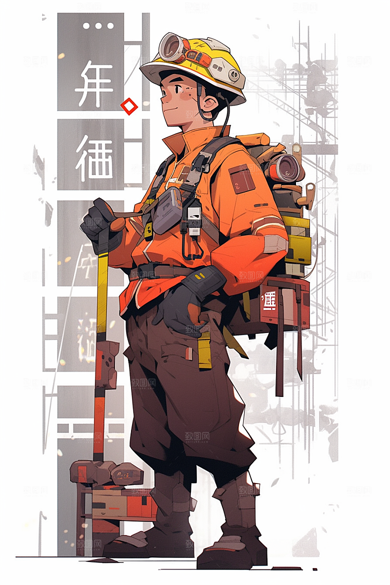 建筑工人五一劳动节职业形象插画
