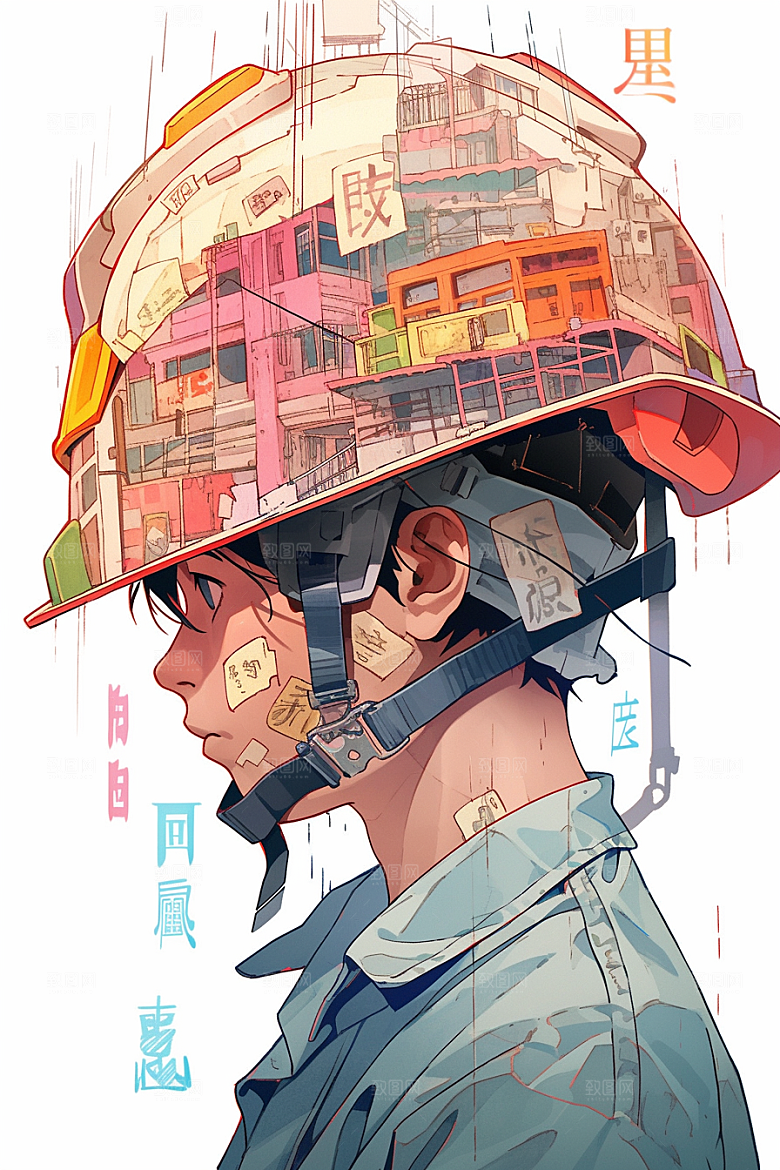 建筑工人手绘艺术插画