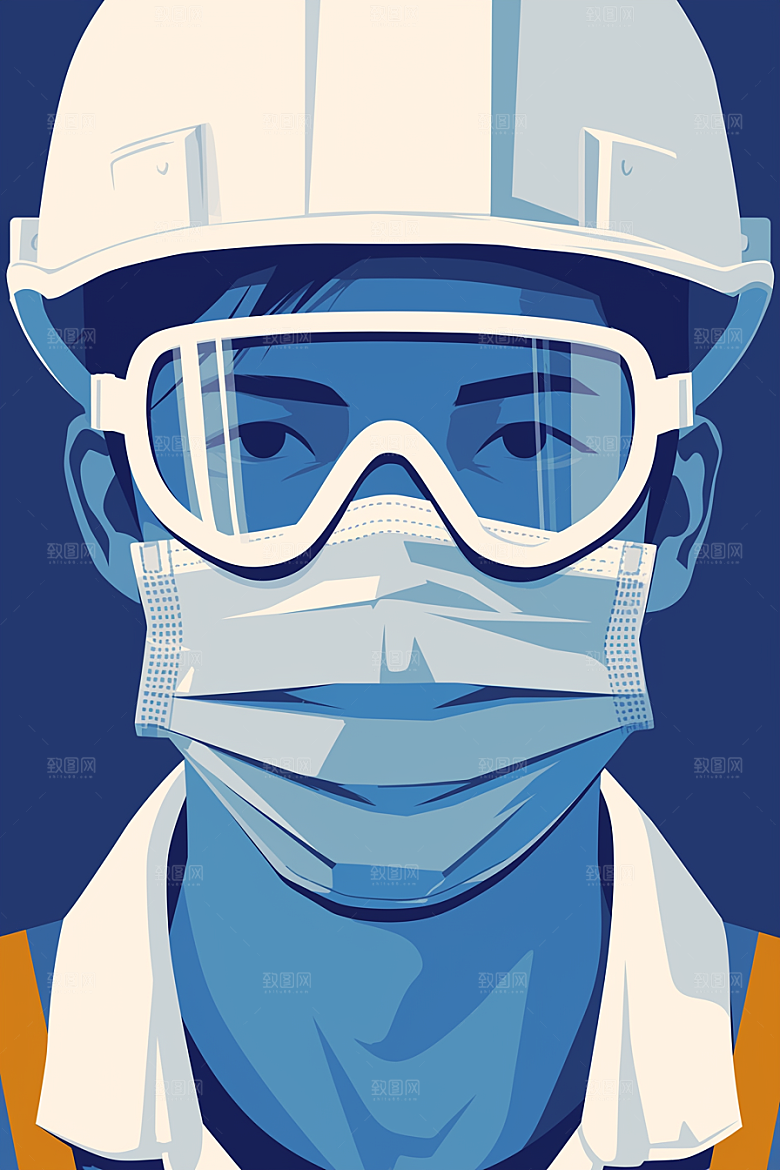建筑工人施工人物肖像插画