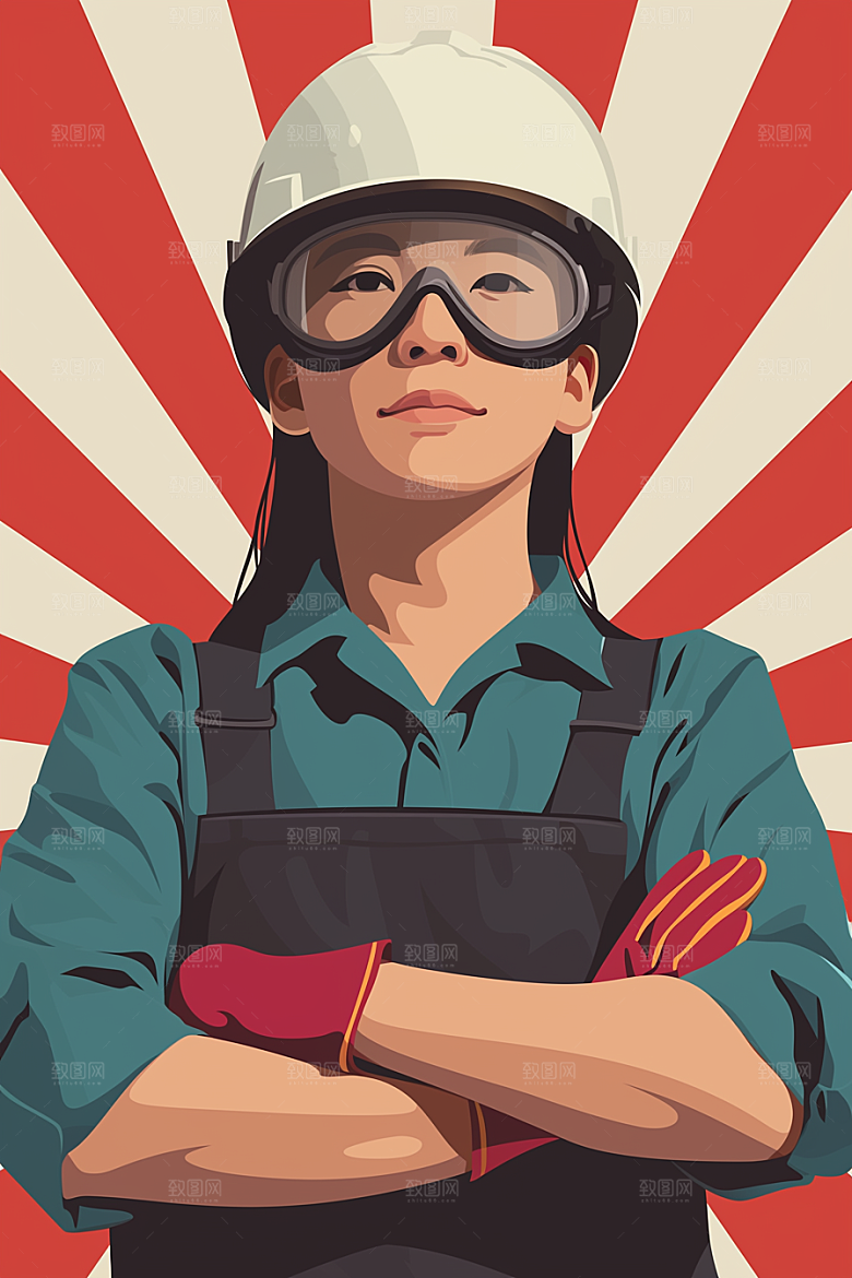 建筑工人手绘艺术插画