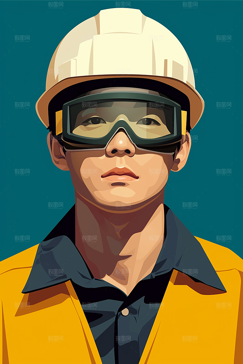 建筑工人职业形象人物肖像插画
