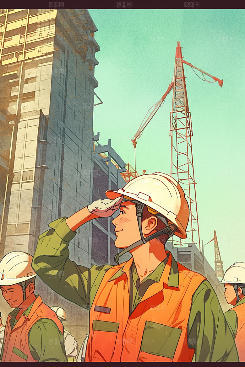 建筑工人艺术职业形象插画