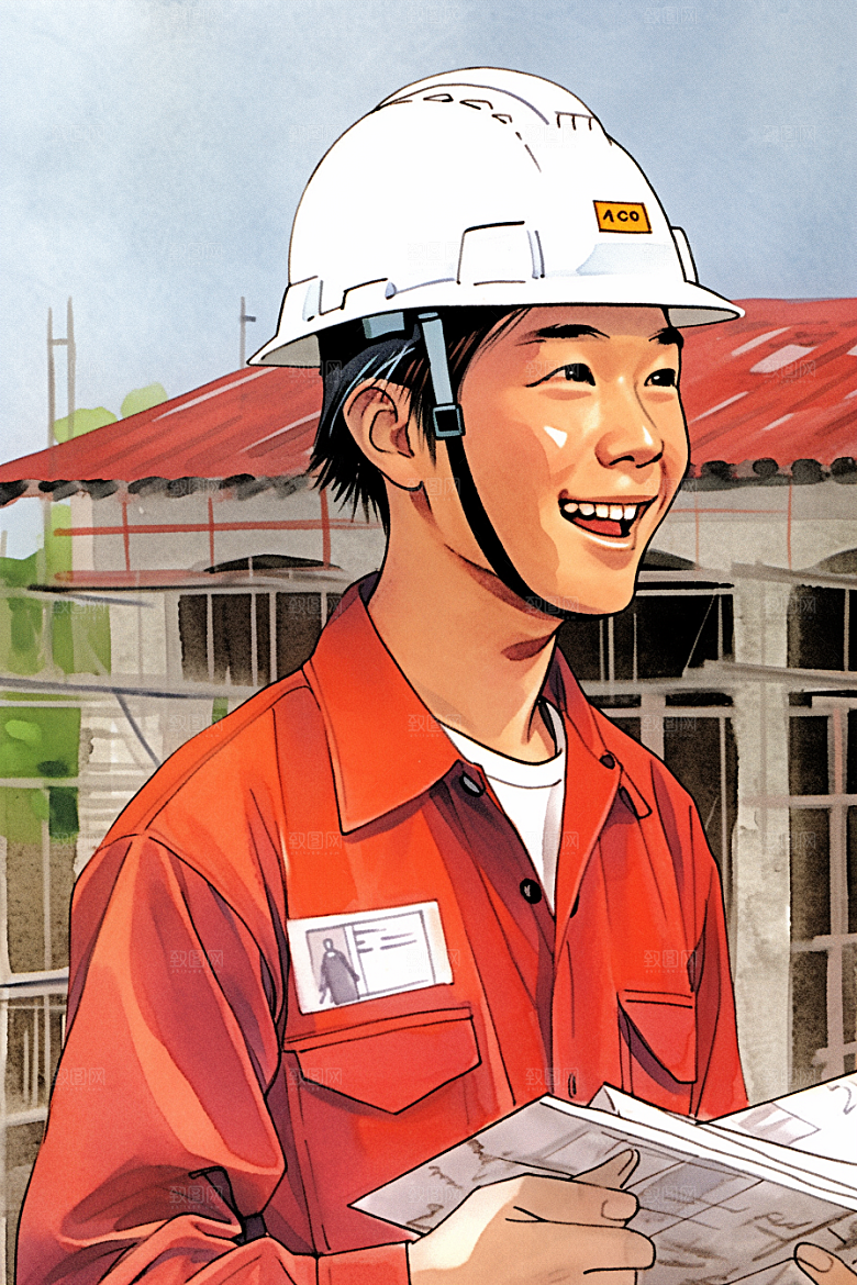 建筑工人施工艺术插画